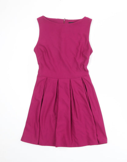 Topshop Womens Purple Polyester Skater Dress Size 6 Round Neck Zip