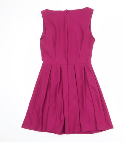 Topshop Womens Purple Polyester Skater Dress Size 6 Round Neck Zip