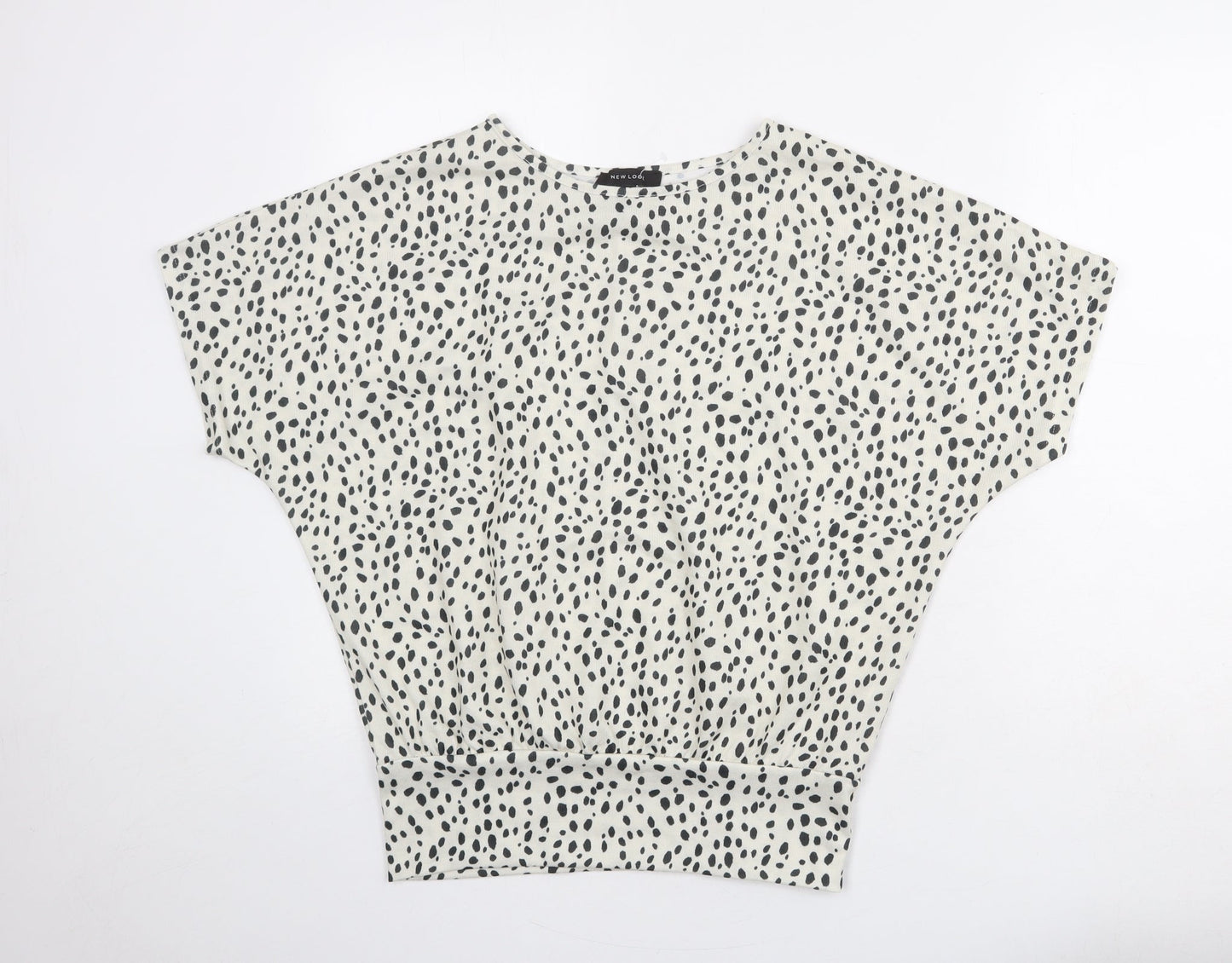 New Look Womens Ivory Geometric Polyester Basic Blouse Size S Round Neck