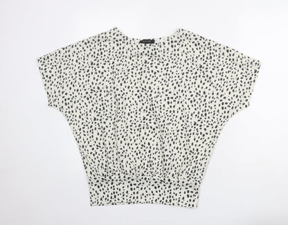 New Look Womens Ivory Geometric Polyester Basic Blouse Size S Round Neck