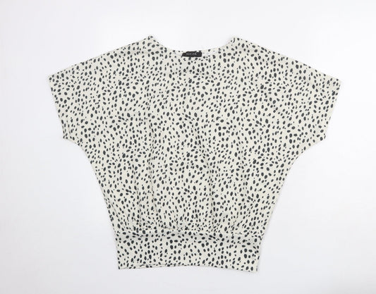 New Look Womens Ivory Geometric Polyester Basic Blouse Size S Round Neck