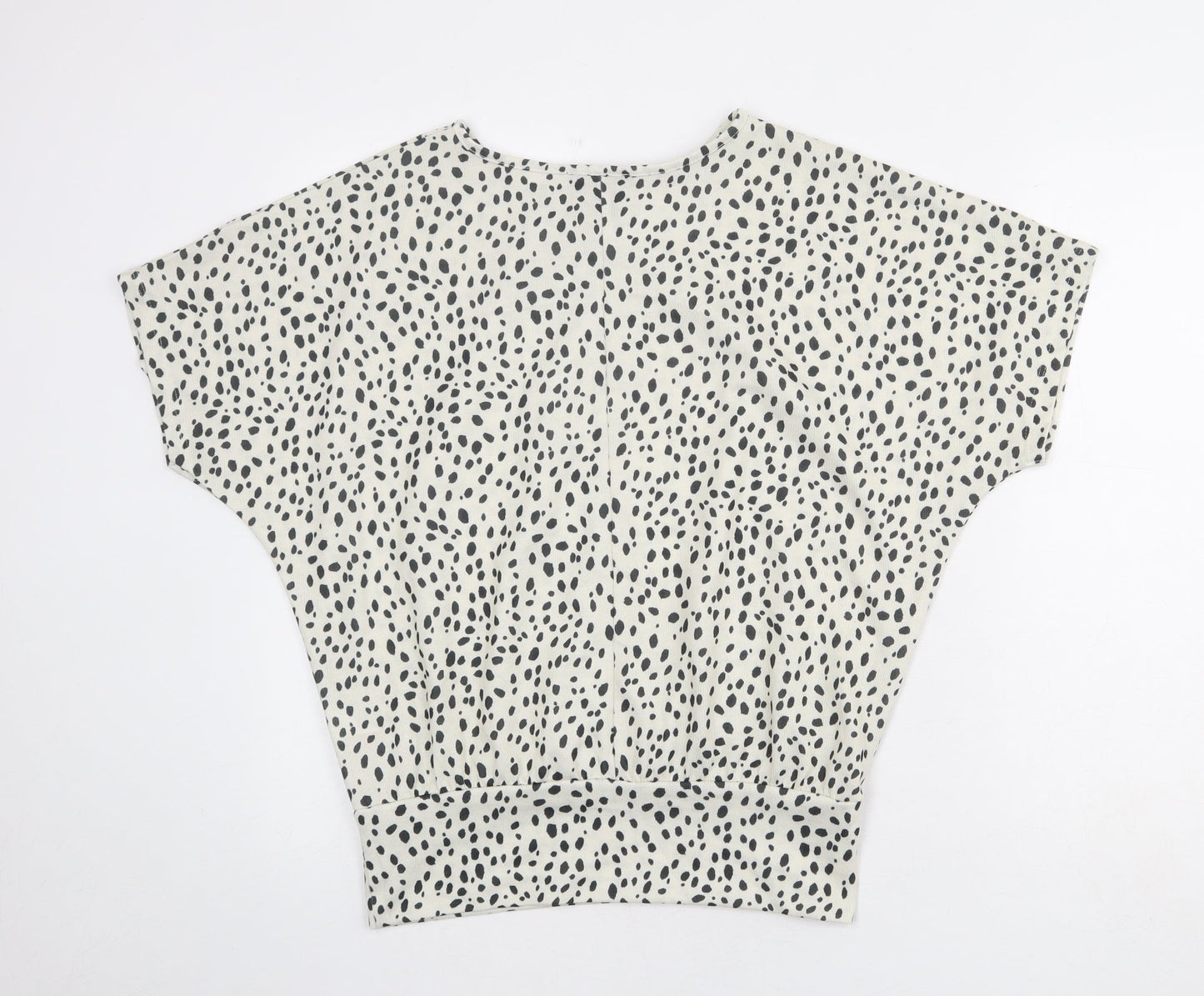 New Look Womens Ivory Geometric Polyester Basic Blouse Size S Round Neck