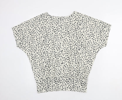 New Look Womens Ivory Geometric Polyester Basic Blouse Size S Round Neck