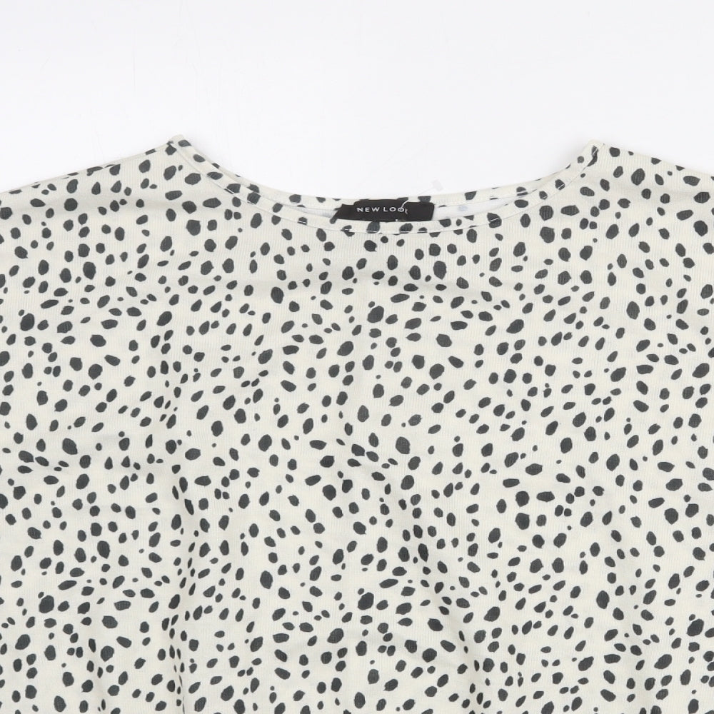 New Look Womens Ivory Geometric Polyester Basic Blouse Size S Round Neck