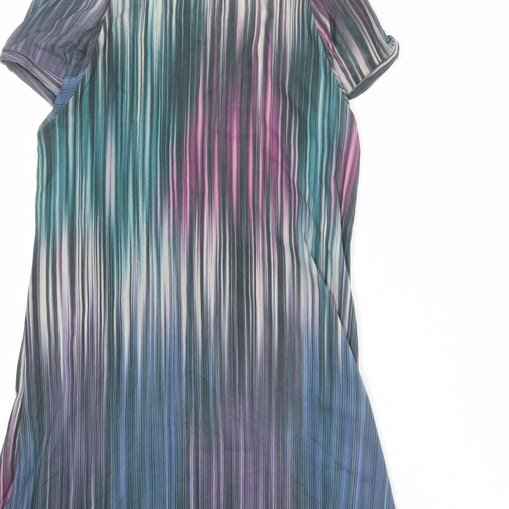 Sweet Pea Womens Multicoloured Geometric Nylon Basic T-Shirt Size M Round Neck