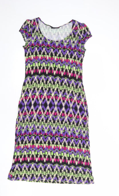 Wallis Womens Multicoloured Geometric Polyester T-Shirt Dress Size S Round Neck Pullover