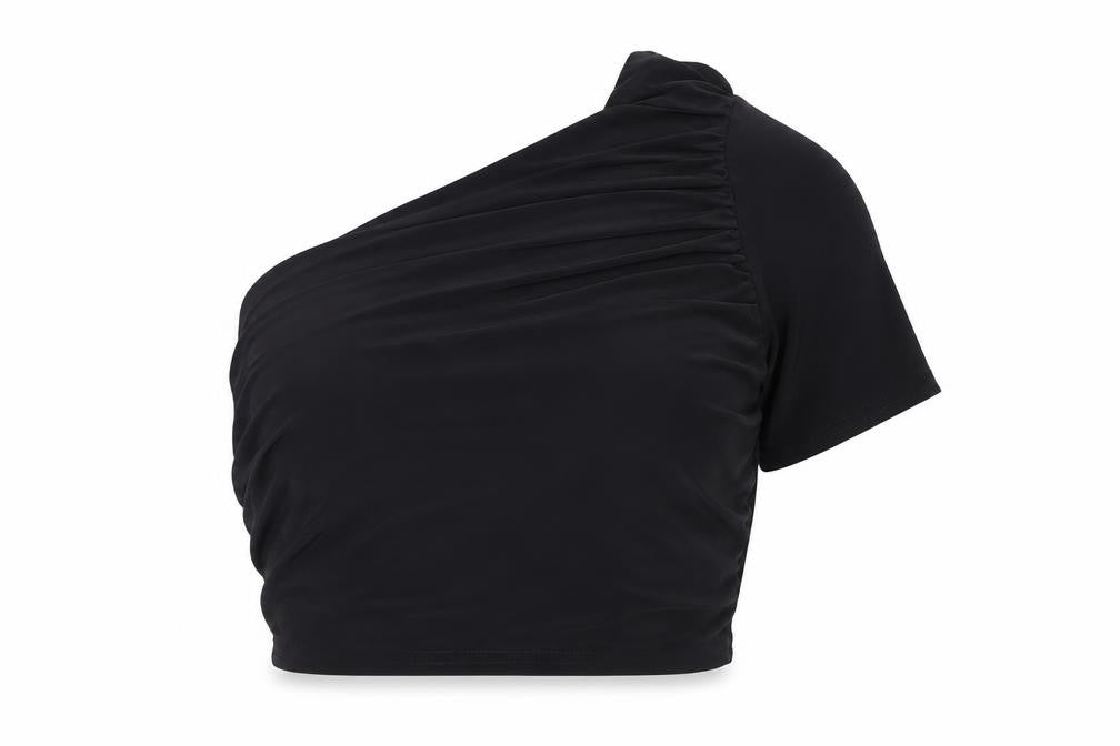 Missguided Womens Black Polyester Cropped Tank Size 12 One Shoulder