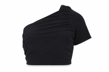 Missguided Womens Black Polyester Cropped Tank Size 12 One Shoulder