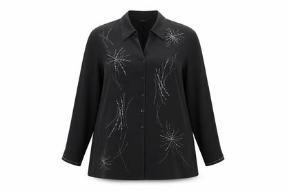St Michael Womens Black Geometric Polyester Basic Button-Up Size 18 Collared - Embellished