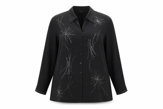 St Michael Womens Black Geometric Polyester Basic Button-Up Size 18 Collared - Embellished