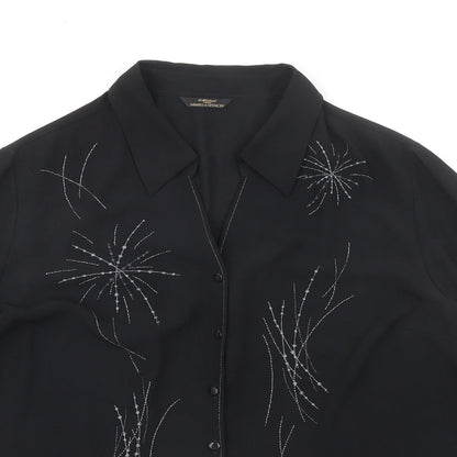 St Michael Womens Black Geometric Polyester Basic Button-Up Size 18 Collared - Embellished