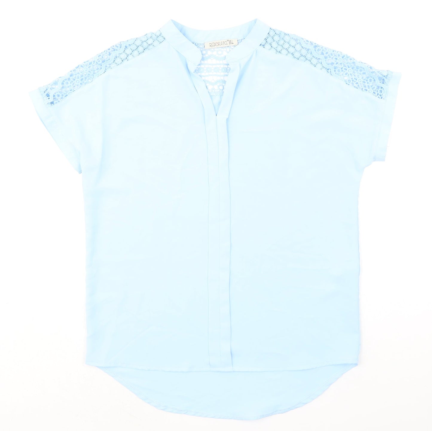 Redbalance Womens Blue Cotton Basic Blouse Size L V-Neck - Crocheted Lace Detail
