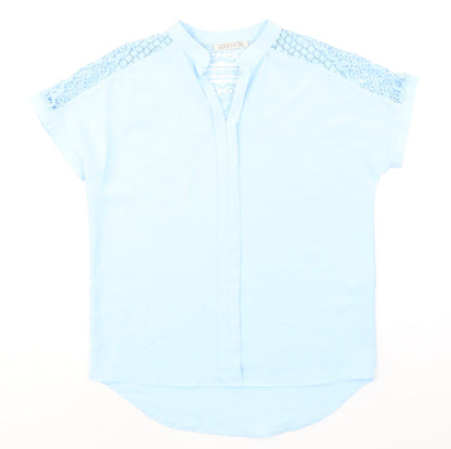 Redbalance Womens Blue Cotton Basic Blouse Size L V-Neck - Crocheted Lace Detail