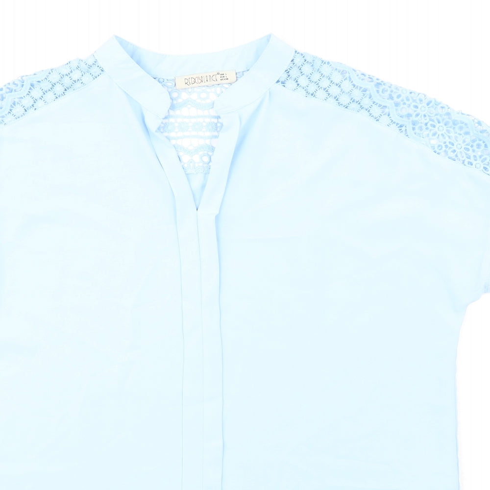 Redbalance Womens Blue Cotton Basic Blouse Size L V-Neck - Crocheted Lace Detail