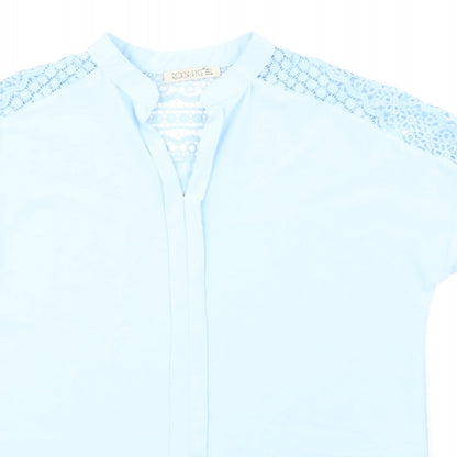 Redbalance Womens Blue Cotton Basic Blouse Size L V-Neck - Crocheted Lace Detail