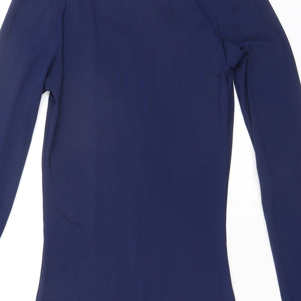 Vestidos Womens Blue Polyester Bodycon Size M Round Neck Pullover - Lace Up Back Detail