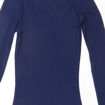 Vestidos Womens Blue Polyester Bodycon Size M Round Neck Pullover - Lace Up Back Detail