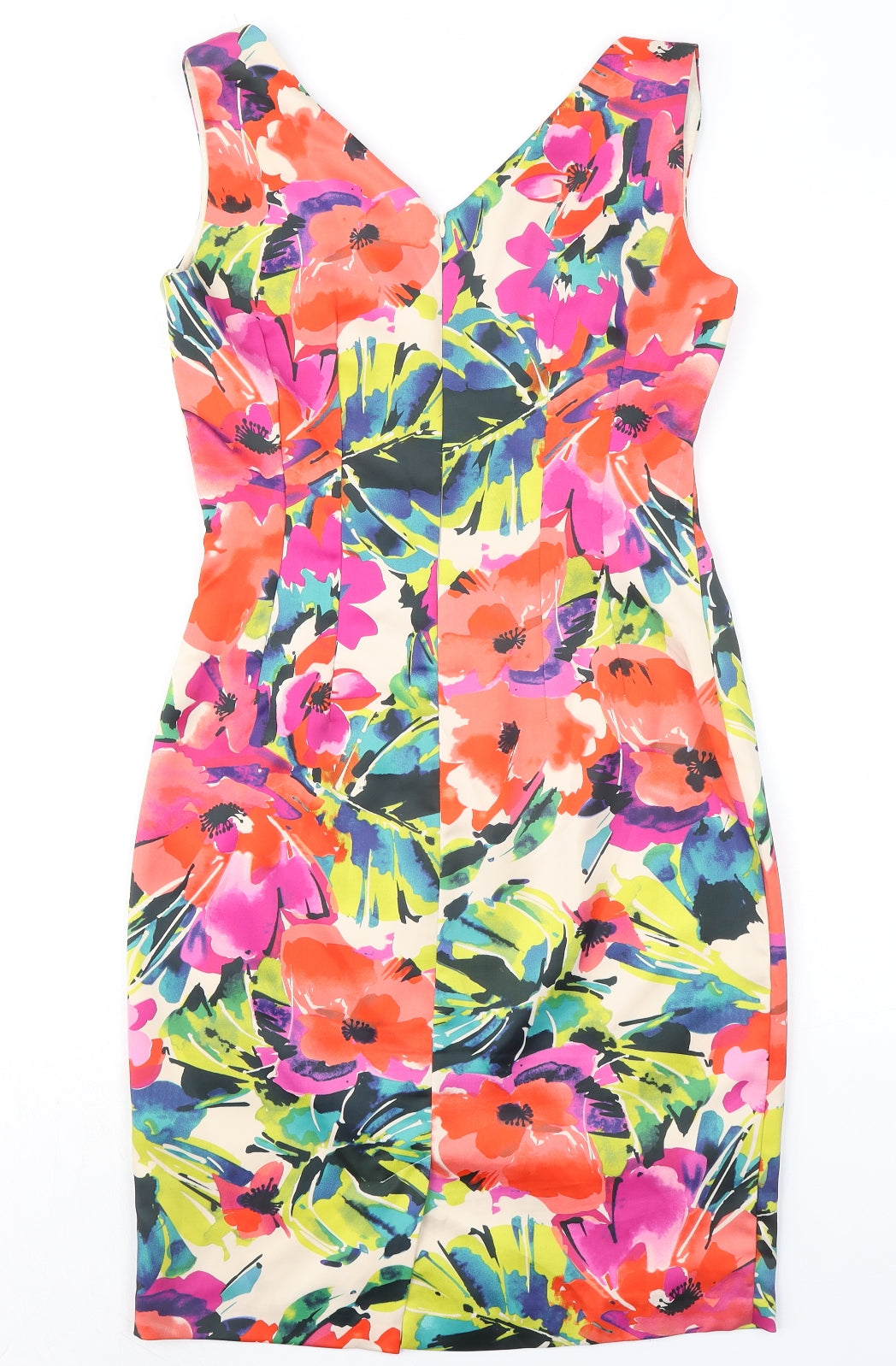 Edina Ronay Womens Multicoloured Floral Polyester Pencil Dress Size 10 V-Neck Zip