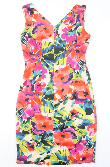 Edina Ronay Womens Multicoloured Floral Polyester Pencil Dress Size 10 V-Neck Zip