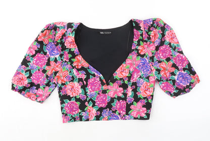 Womens UK Size M Zara Multicoloured Cropped Blouse