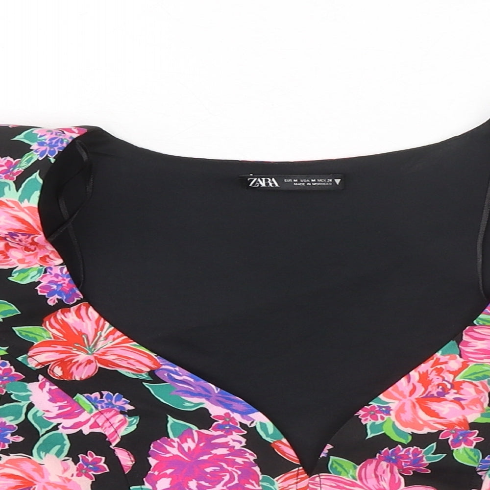 Womens UK Size M Zara Multicoloured Cropped Blouse