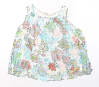 NEXT Womens Multicoloured Floral Viscose Basic Tank Size 8 Boat Neck - Crochet Detail