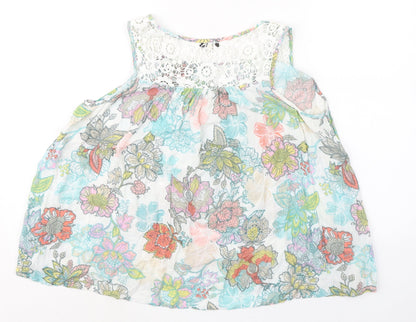 NEXT Womens Multicoloured Floral Viscose Basic Tank Size 8 Boat Neck - Crochet Detail
