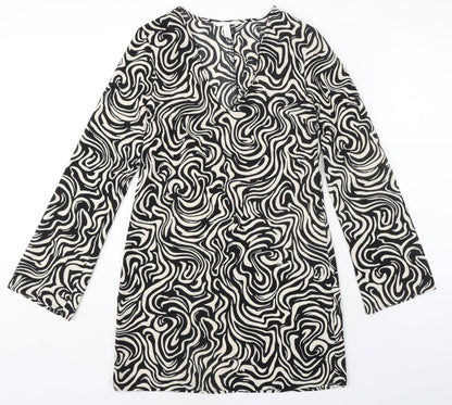 H&M Womens Black Geometric Polyester Shift Size XS V-Neck