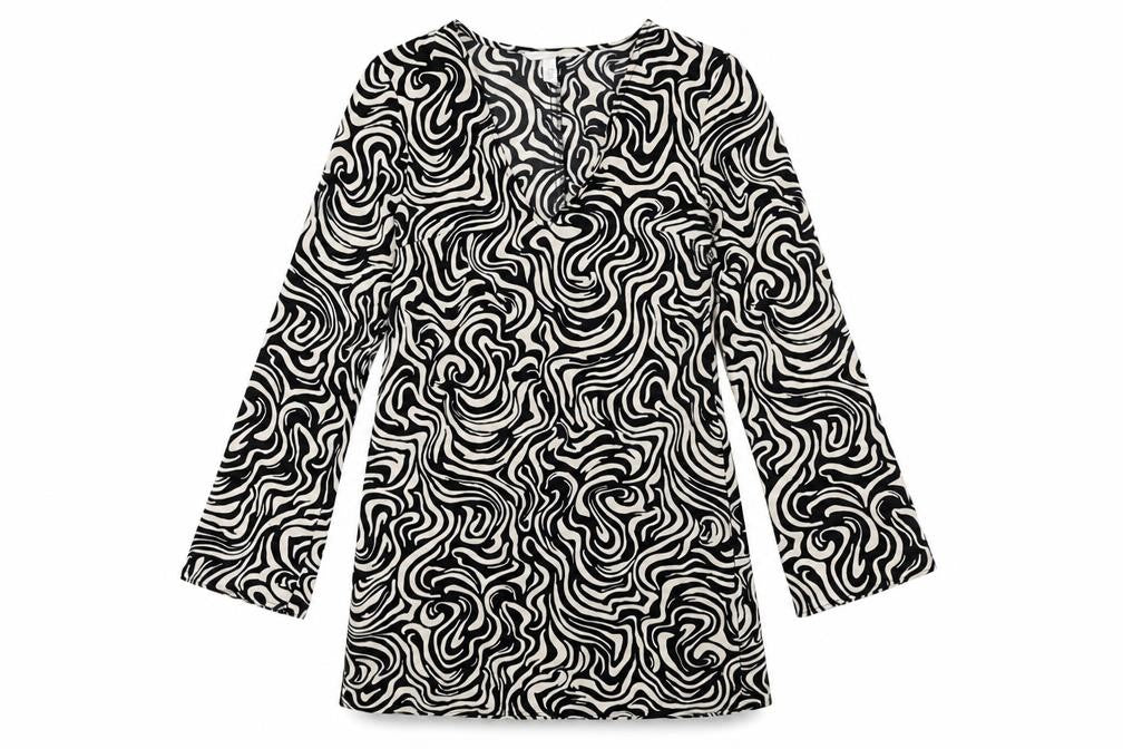 H&M Womens Black Geometric Polyester Shift Size XS V-Neck