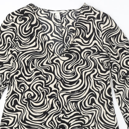 H&M Womens Black Geometric Polyester Shift Size XS V-Neck