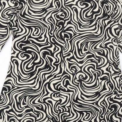 H&M Womens Black Geometric Polyester Shift Size XS V-Neck