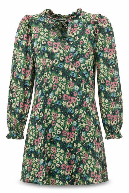 Warehouse Womens Green Floral Viscose A-Line Size 10 V-Neck Lace Up