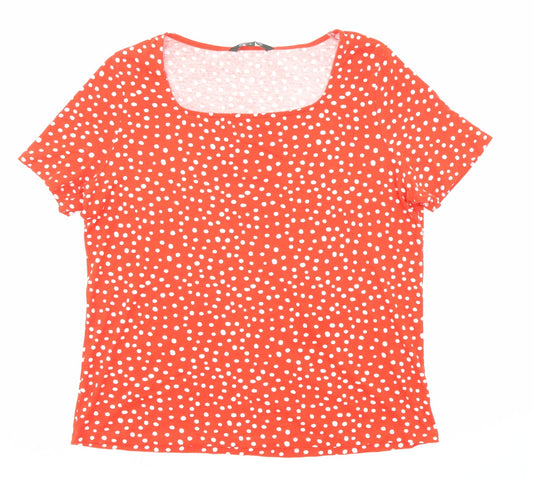 Bonmarché Womens Red Animal Print Cotton Basic T-Shirt Size 18 Scoop Neck - Spotted