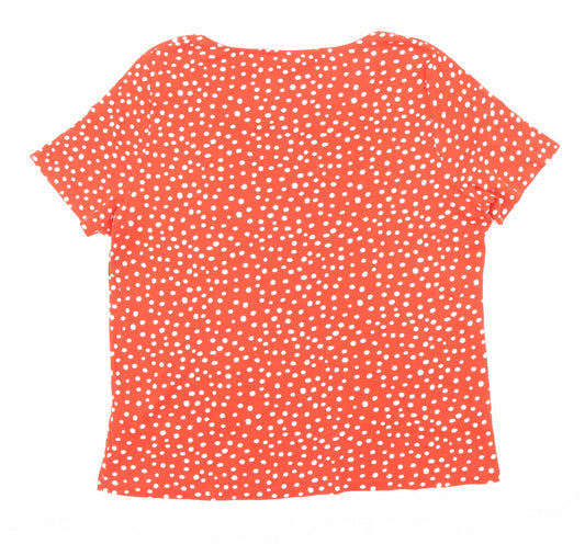 Bonmarché Womens Red Animal Print Cotton Basic T-Shirt Size 18 Scoop Neck - Spotted