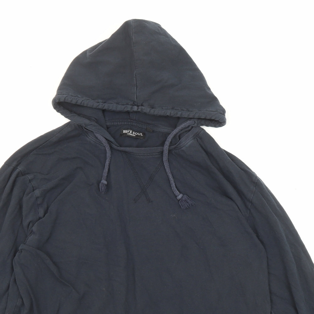 Brave Soul Womens Blue Cotton Pullover Hoodie Size L Pullover
