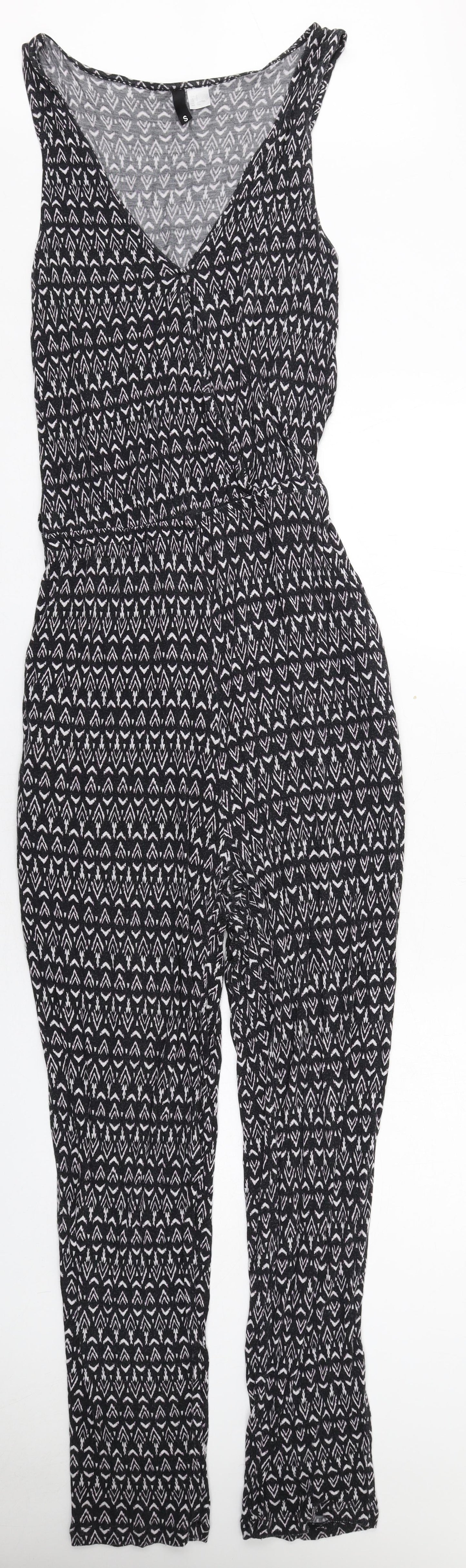 H&M Womens Black Geometric Viscose Jumpsuit One-Piece Size S L29 in Pullover