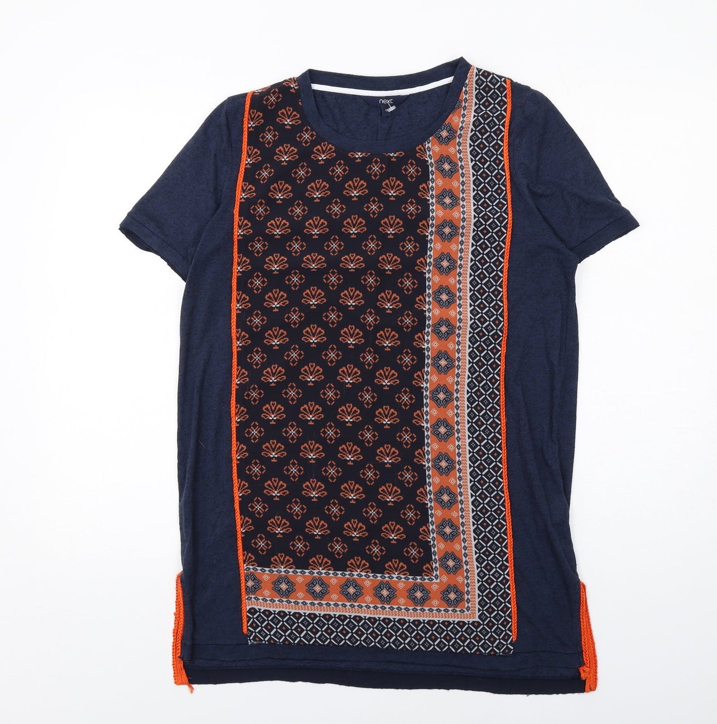 NEXT Womens Blue Geometric Polyester T-Shirt Dress Size 12 Round Neck Pullover