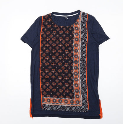 NEXT Womens Blue Geometric Polyester T-Shirt Dress Size 12 Round Neck Pullover