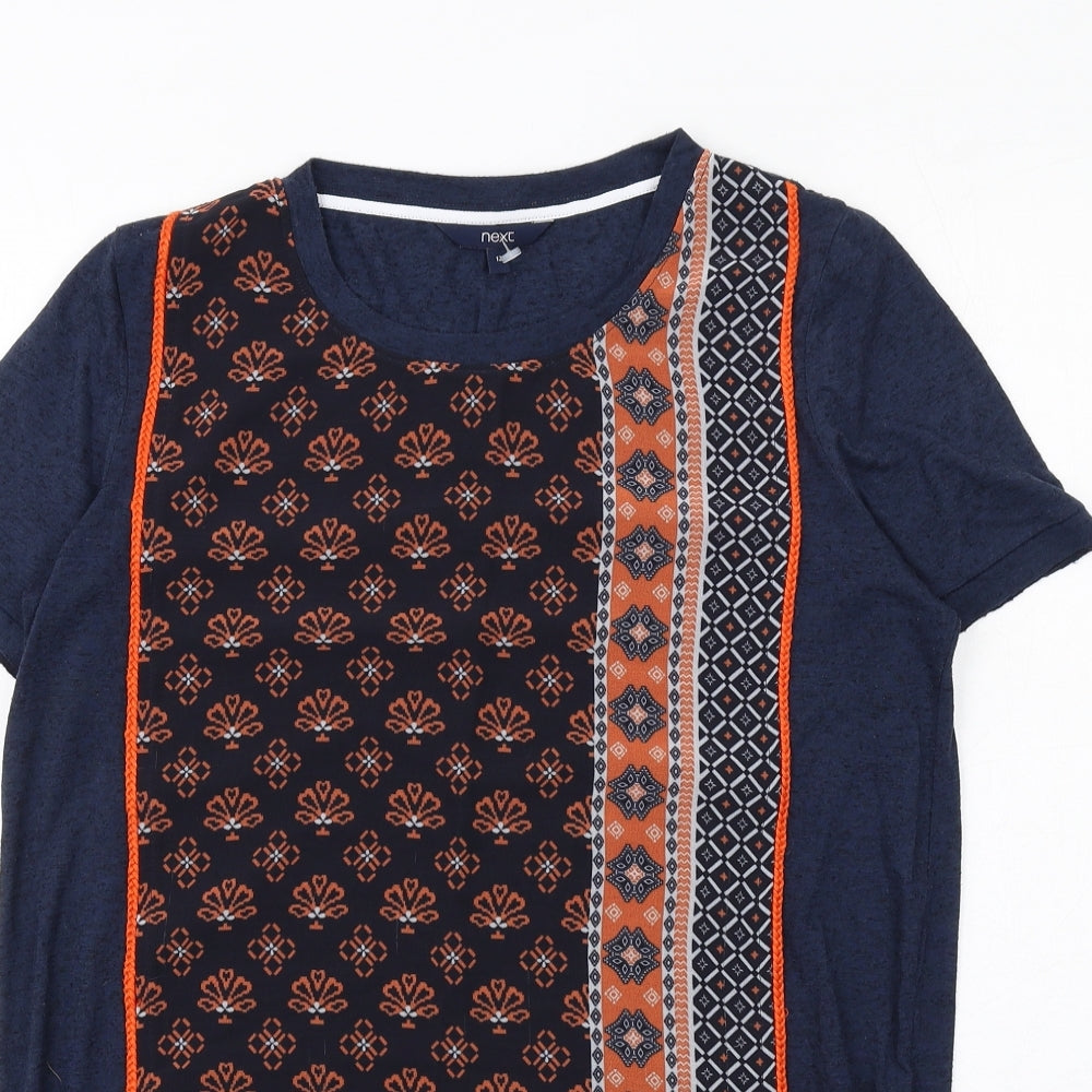 NEXT Womens Blue Geometric Polyester T-Shirt Dress Size 12 Round Neck Pullover