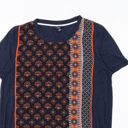 NEXT Womens Blue Geometric Polyester T-Shirt Dress Size 12 Round Neck Pullover