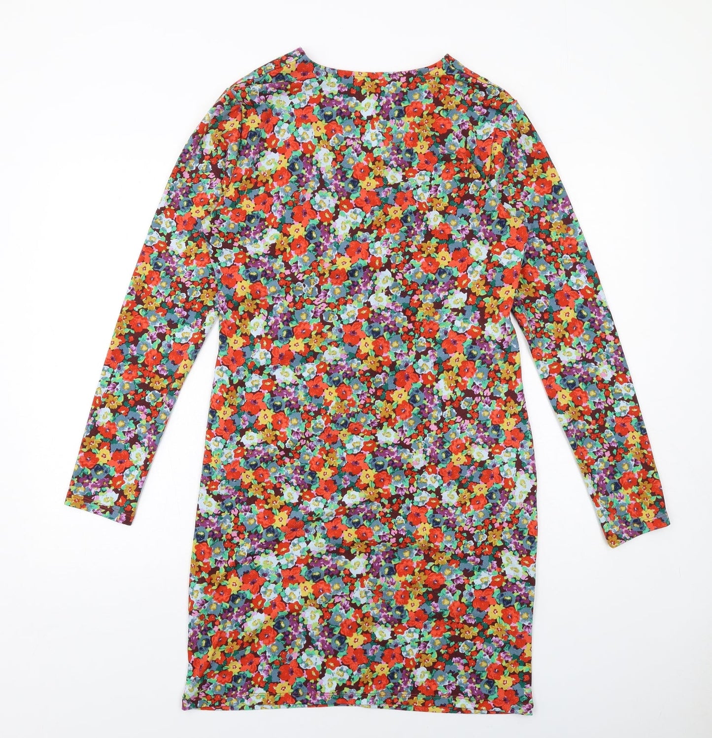 H&M Womens Multicoloured Floral Polyester Sheath Size L V-Neck Pullover