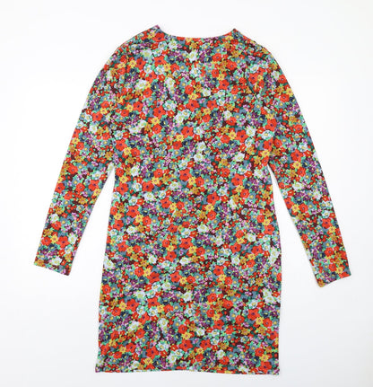 H&M Womens Multicoloured Floral Polyester Sheath Size L V-Neck Pullover