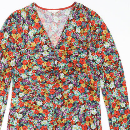 H&M Womens Multicoloured Floral Polyester Sheath Size L V-Neck Pullover