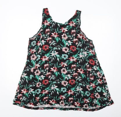 bonprix Womens Black Floral Viscose Basic Tank Size L Scoop Neck