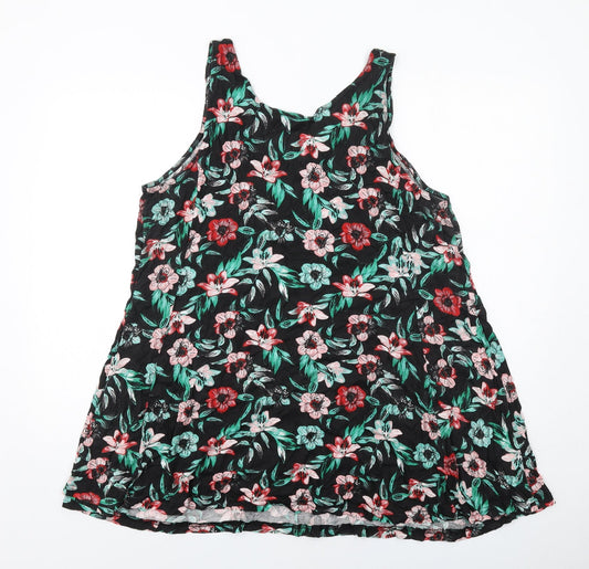bonprix Womens Black Floral Viscose Basic Tank Size L Scoop Neck