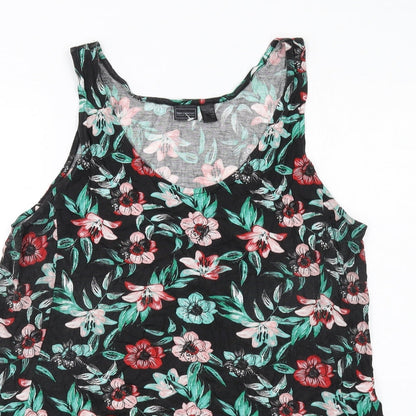 bonprix Womens Black Floral Viscose Basic Tank Size L Scoop Neck