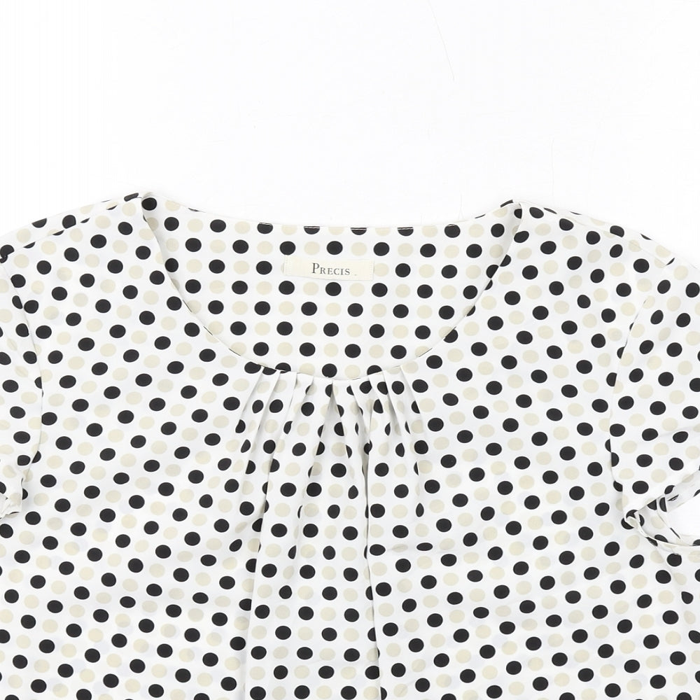 Precis Womens Multicoloured Polka Dot Polyester Basic Blouse Size 12 Boat Neck - Pleat Front Detail
