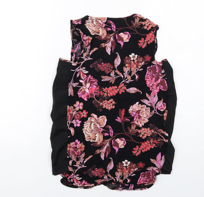 NEXT Womens Black Floral Viscose Basic Blouse Size 8 V-Neck