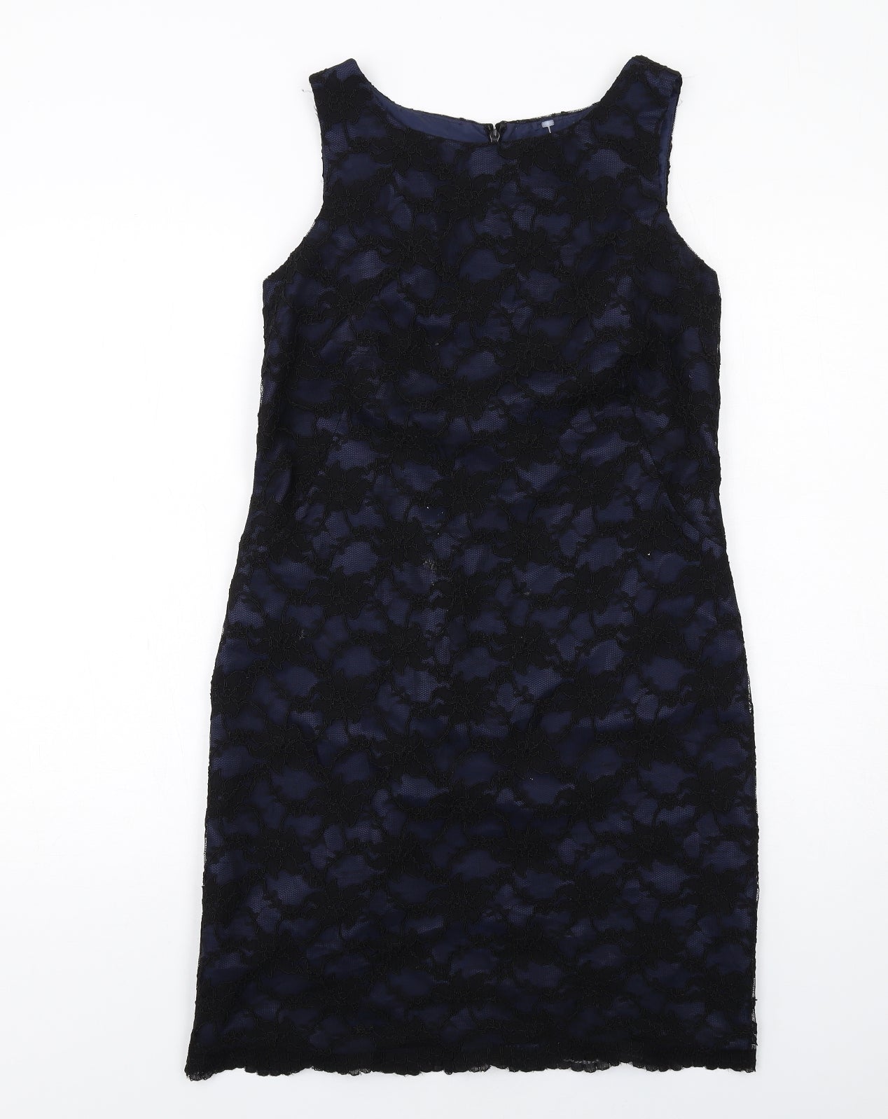 Kenneth Cole Womens Black Polyester Pencil Dress Size 10 Boat Neck Zip - Lace Overlay