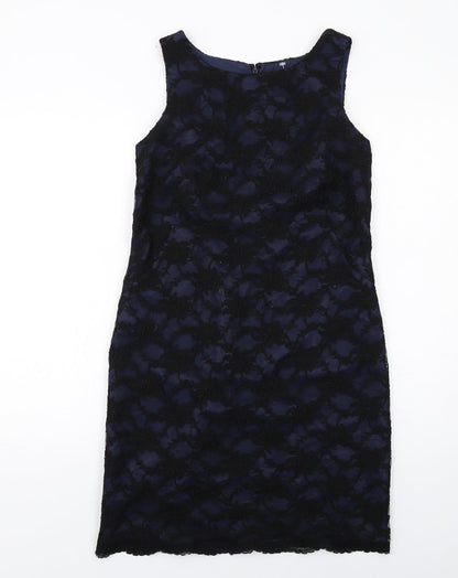 Kenneth Cole Womens Black Polyester Pencil Dress Size 10 Boat Neck Zip - Lace Overlay